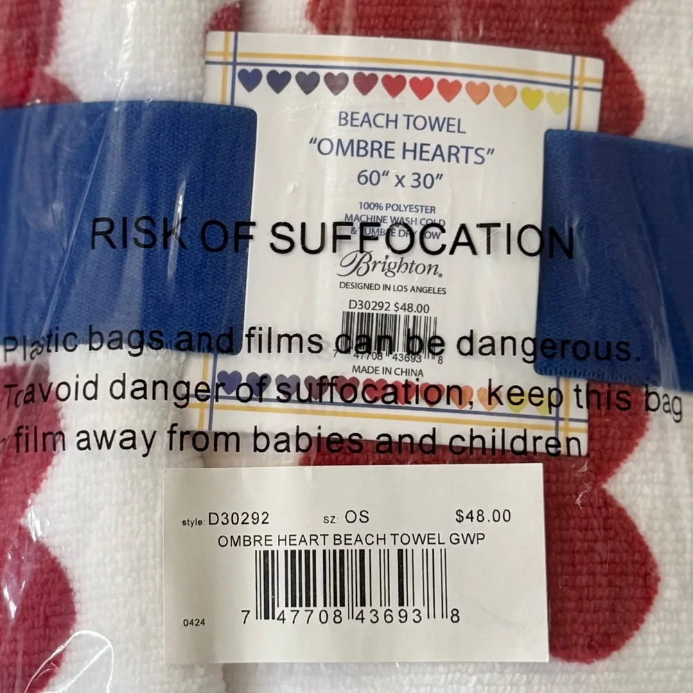 BRIGHTON NWT Ombre Hearts Fun in the Sun Beach Towel • Summer 2024 GWP